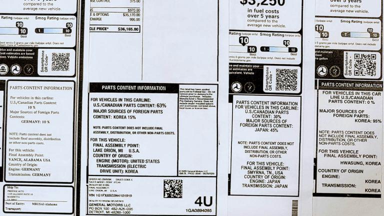 Monroney labels parts content information